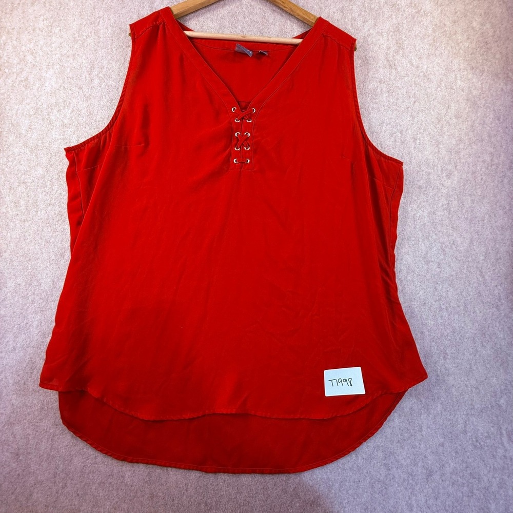 Soho Jeans New‎ York & Company Red Sleeveless Lace Up V-Neck Blouse XXL Top